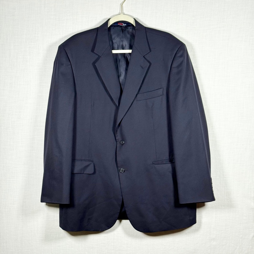 Stafford SuperSuit Men's 44R Navy Blue 100% Wool Two Button Blazer Sport Coat